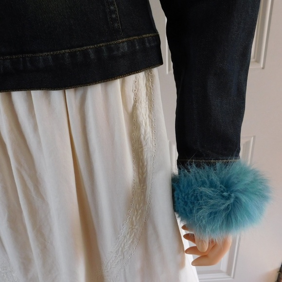 Italian MONTENAPOLEONE Denim Jacket Fur Trim 44 M - Picture 4 of 7